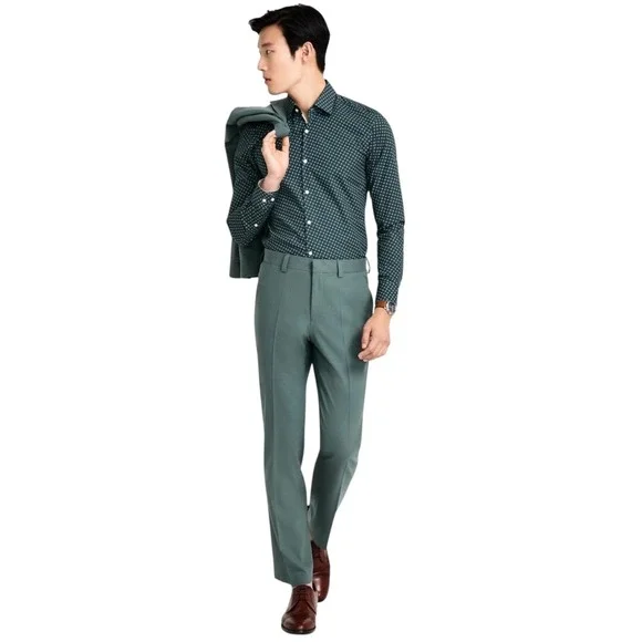 Hugo Boss Men's Green Modern-Fit Solid Wool-Blend Suit Separate Pants 34R 31L